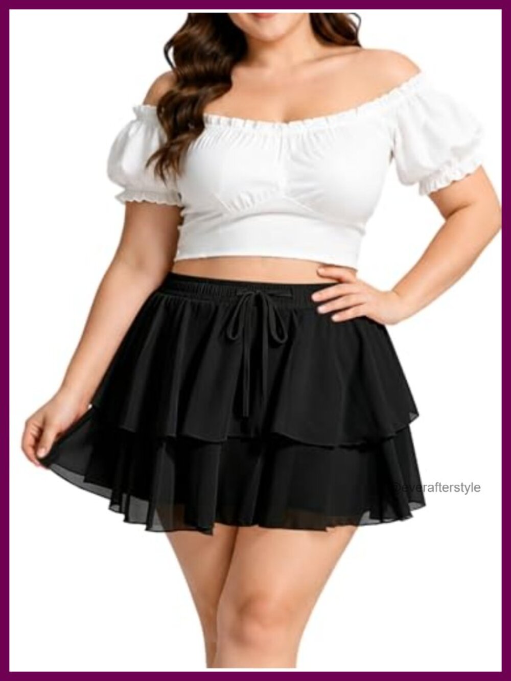 Plus Size Tiered Ruffle Mini Skirt High Waist Chiffon A-Line Skort